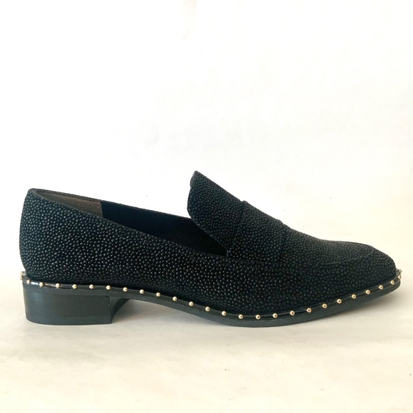 ADRIANNA PAPELL Prestyn Studded Loafers Black Sea Ray Leather block heel Shoes 8 - Picture 12 of 16